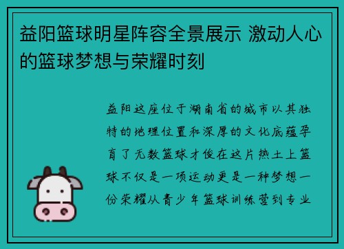 益阳篮球明星阵容全景展示 激动人心的篮球梦想与荣耀时刻